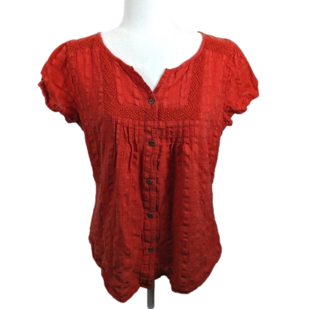 Prana Red Cotton Lucie Short Sleeve Top Blouse Size Women's Extra Large (XL)